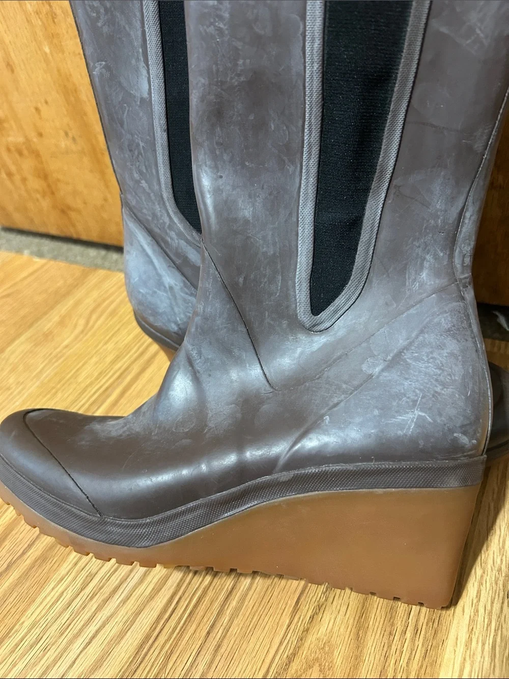 Tretorn Gray Over-the-Knee Rubber Riding Boots with Black Elastic Panels